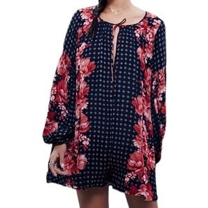 Free People Romper Women’s SZ S Floral Blue Red 4th Of July Cottagecore  Boho